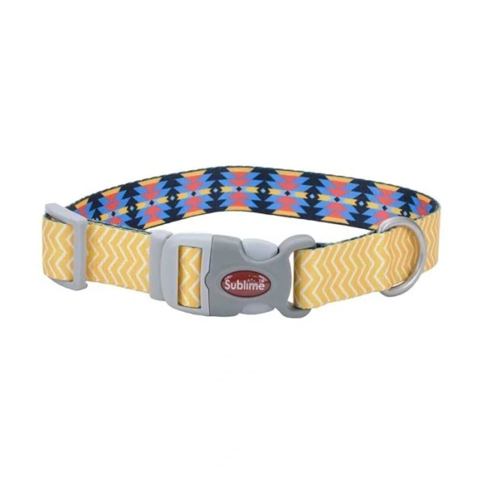 NWT Chewy Sublime Dog Collar Yellow Blue Aztec Print Adjustable Buckle Medium